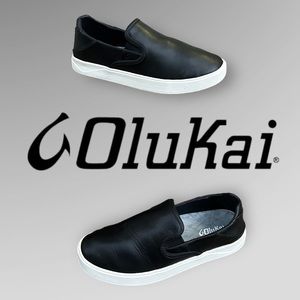 Olukai Lae Ahi Ili Leather Men’s Black Sneakers Slip Ons Shoes Kicks LaeAhi Lli